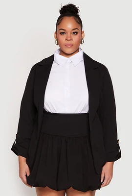 Womens Plus Size Tabbed Sleeve Crepe Knit Blazer, Black, Size 1X