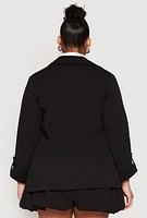 Womens Plus Size Tabbed Sleeve Crepe Knit Blazer, Black, Size 1X