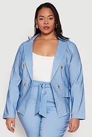 Womens Plus Size Double Breasted Blazer, Blue, Size 2X