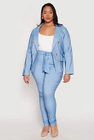 Womens Plus Size Double Breasted Blazer, Blue, Size 2X