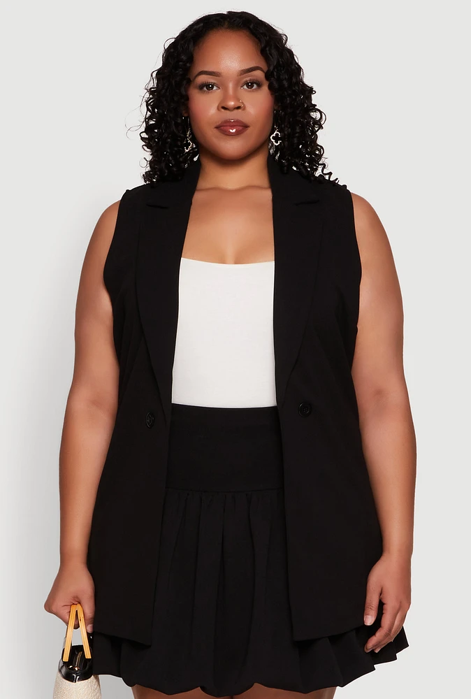 Womens Plus Crepe Knit Button Detail Blazer Vest,