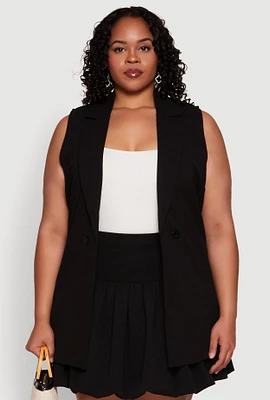 Womens Plus Crepe Knit Button Detail Blazer Vest,