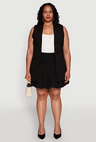 Womens Plus Crepe Knit Button Detail Blazer Vest,