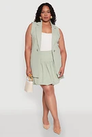 Womens Plus Size Crepe Knit Button Detail Blazer Vest, Green, Size 3X