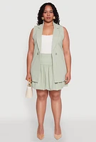 Womens Plus Size Crepe Knit Button Detail Blazer Vest, Green, Size 3X