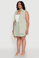 Womens Plus Size Crepe Knit Button Detail Blazer Vest, Green, Size 3X