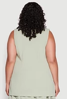 Womens Plus Size Crepe Knit Button Detail Blazer Vest, Green, Size 3X