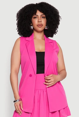 Womens Plus Crepe Knit Button Detail Blazer Vest, 2X