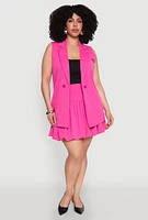 Womens Plus Size Crepe Knit Button Detail Blazer Vest, Pink, Size 3X