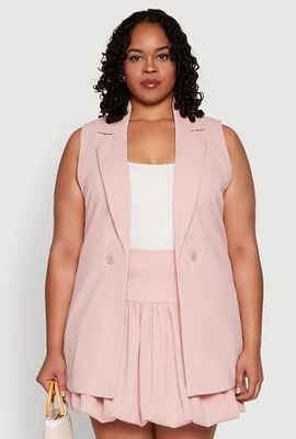 Womens Plus Size Crepe Knit Button Detail Blazer Vest, Pink, Size 2X