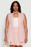 Womens Plus Size Crepe Knit Button Detail Blazer Vest, Pink, Size 2X