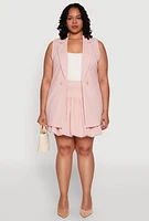 Womens Plus Size Crepe Knit Button Detail Blazer Vest, Pink, Size 2X