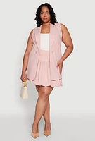 Womens Plus Size Crepe Knit Button Detail Blazer Vest, Pink, Size 2X