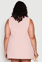 Womens Plus Size Crepe Knit Button Detail Blazer Vest, Pink, Size 2X