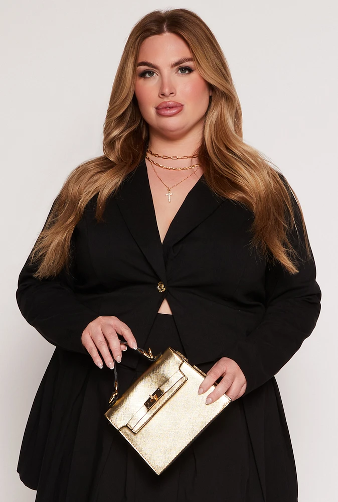 Womens Plus Size Crepe Knit Single Button Blazer, Black, Size 3X
