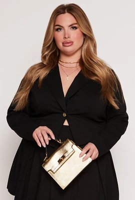Womens Plus Size Crepe Knit Single Button Blazer, Black, Size 3X