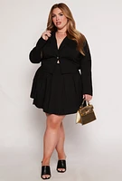 Womens Plus Size Crepe Knit Single Button Blazer, Black, Size 3X