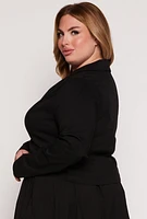 Womens Plus Size Crepe Knit Single Button Blazer, Black, Size 3X