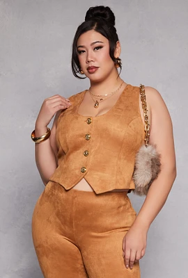 Womens Plus Size Faux Suede Racerback Vest, Brown, Size 3X