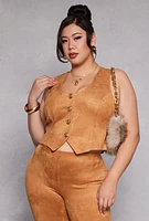 Womens Plus Size Faux Suede Racerback Vest, Brown, Size 1X