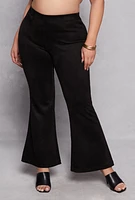 Womens Plus Size Faux Suede Flare Pants, Black, Size 3X