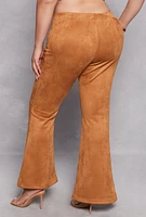 Womens Plus Size Faux Suede Flare Pants, Brown, Size 3X