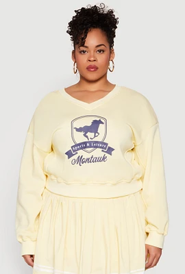 Womens Plus Size V Neck Graphic Sweatshirt, Yellow, Size 3X