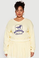 Womens Plus Size V Neck Graphic Sweatshirt, Yellow, Size 3X