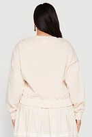 Womens Plus V Neck Graphic Sweatshirt, Beige,