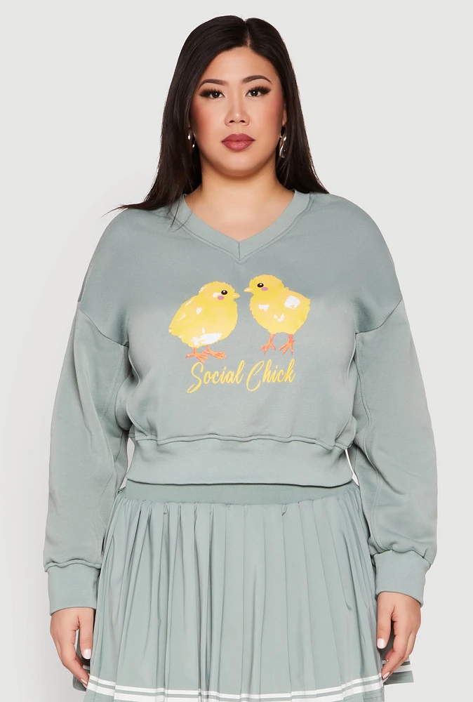 Womens Plus V Neck Graphic Sweatshirt,