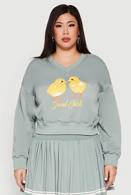 Womens Plus V Neck Graphic Sweatshirt,