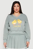 Womens Plus V Neck Graphic Sweatshirt,