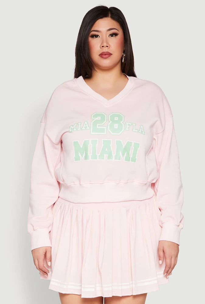 Womens Plus Size V Neck Graphic Sweatshirt, Pink, Size 1X