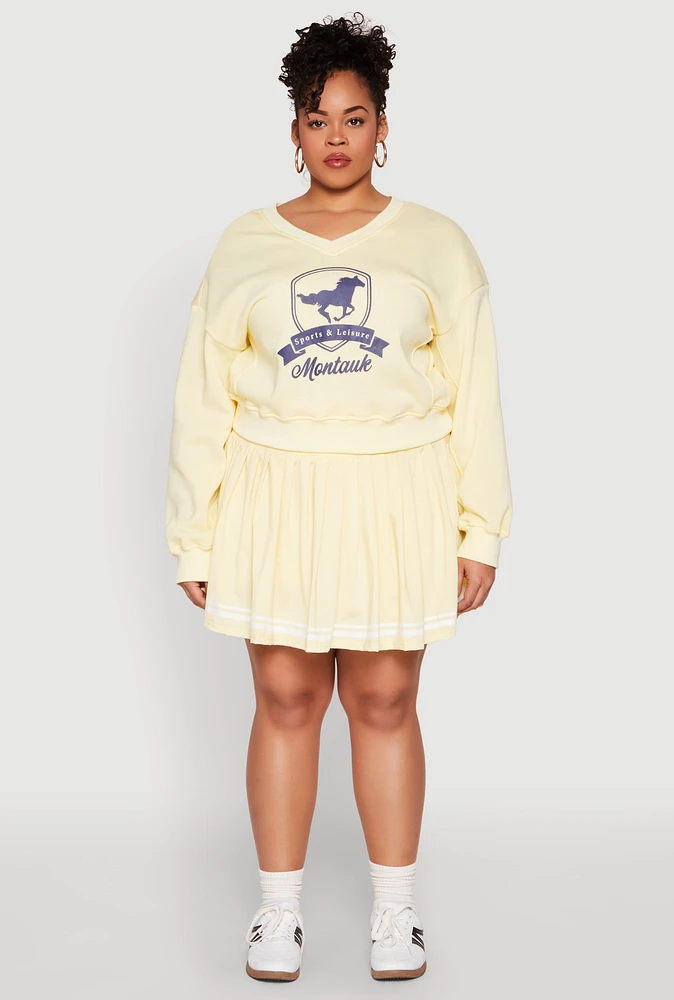 Womens Plus Size Varsity Stripe Detail Tennis Skort, Yellow, Size 3X