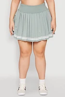 Womens Plus Varsity Stripe Detail Tennis Skort, Green,