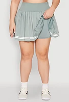 Womens Plus Varsity Stripe Detail Tennis Skort, Green,