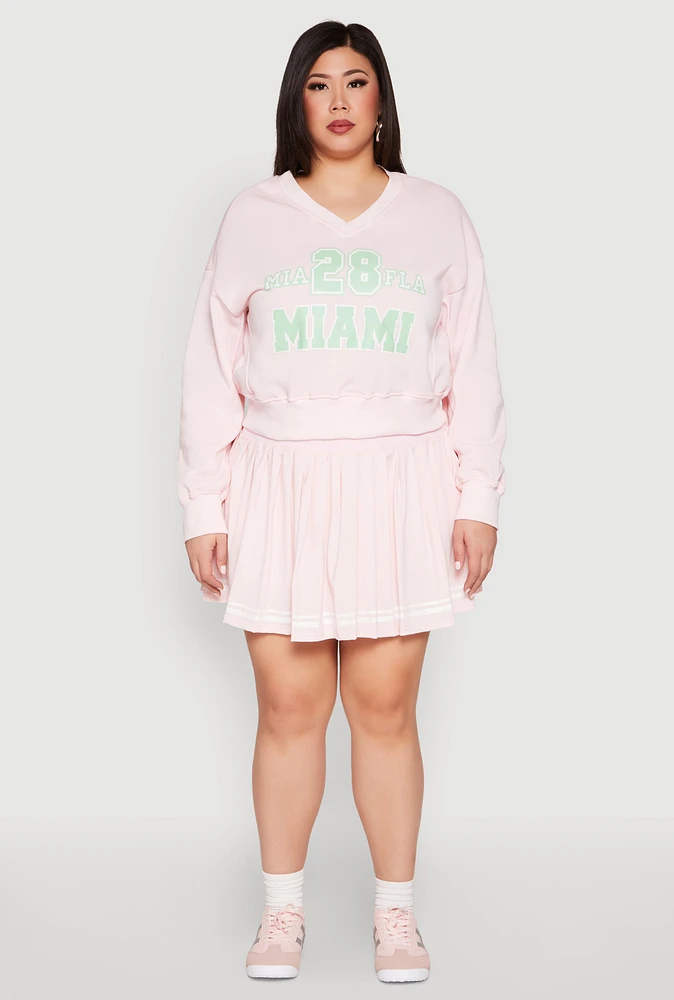 Womens Plus Size Varsity Stripe Detail Tennis Skort, Pink, Size 2X