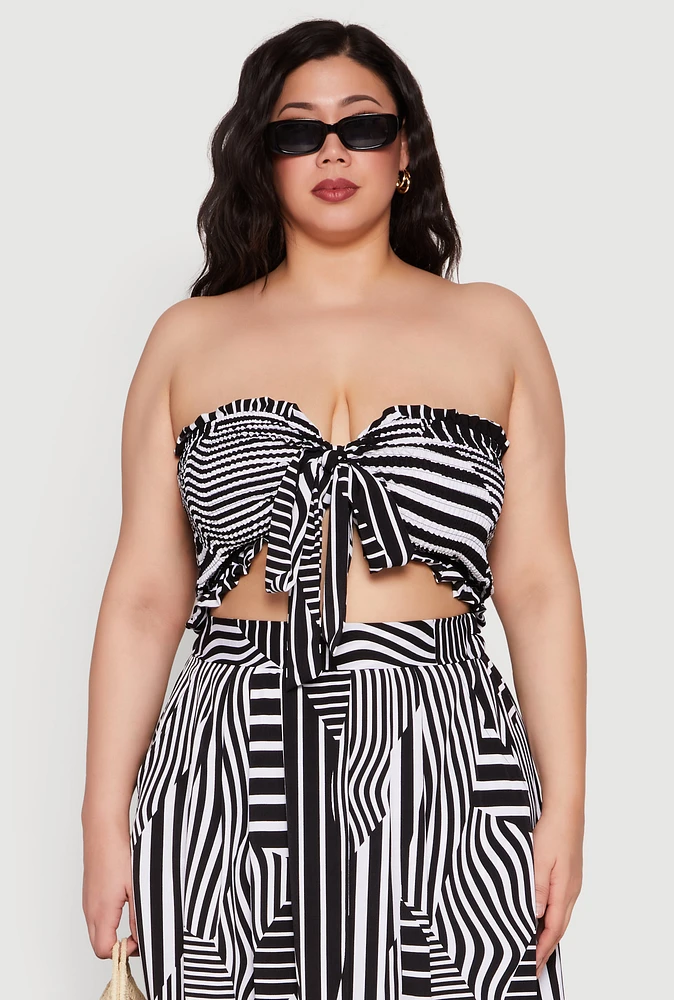 Womens Plus Printed Pattern Tie Front Crop Top,
