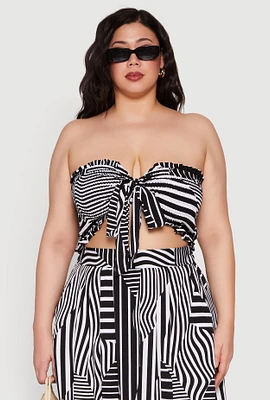 Womens Plus Printed Pattern Tie Front Crop Top,