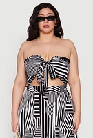 Womens Plus Printed Pattern Tie Front Crop Top,