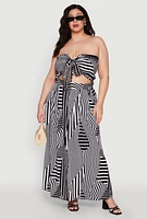Womens Plus Printed Pattern Tie Front Crop Top,