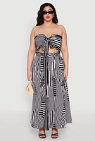Womens Plus Printed Pattern Tie Front Crop Top,