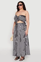 Womens Plus Printed Pattern Tie Front Crop Top,