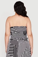 Womens Plus Printed Pattern Tie Front Crop Top,