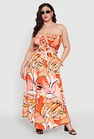 Womens Plus Size Printed Pattern Tie Front Crop Top, Orange, Size 1X