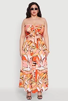 Womens Plus Size Printed Pattern Tie Front Crop Top, Orange, Size 1X