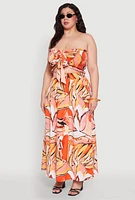Womens Plus Size Printed Pattern Tie Front Crop Top, Orange, Size 1X