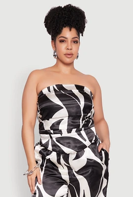 Womens Plus Size Satin Scarf Print Tube Top, Black, Size 3X
