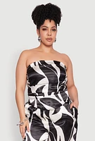 Womens Plus Size Satin Scarf Print Tube Top, Black, Size 3X