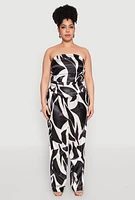 Womens Plus Size Satin Scarf Print Tube Top, Black, Size 3X